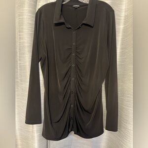 torrid Black Ruched Center Button-Down Shirt